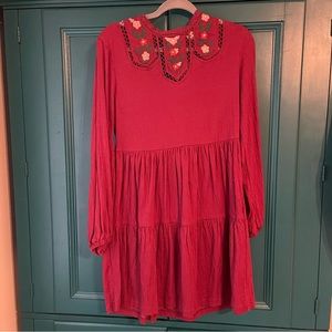 NWT Crescent burgundy red boho flowy dress floral sz small